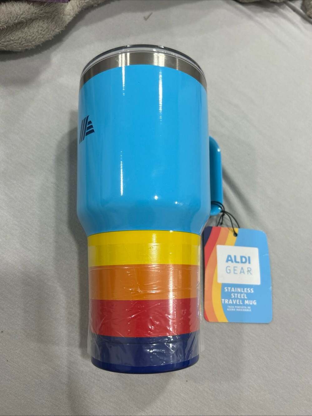 ALDI Gear Stainless Steel Travel Mug 28 oz Rainbow Stripe Tumbler - Yeti Style